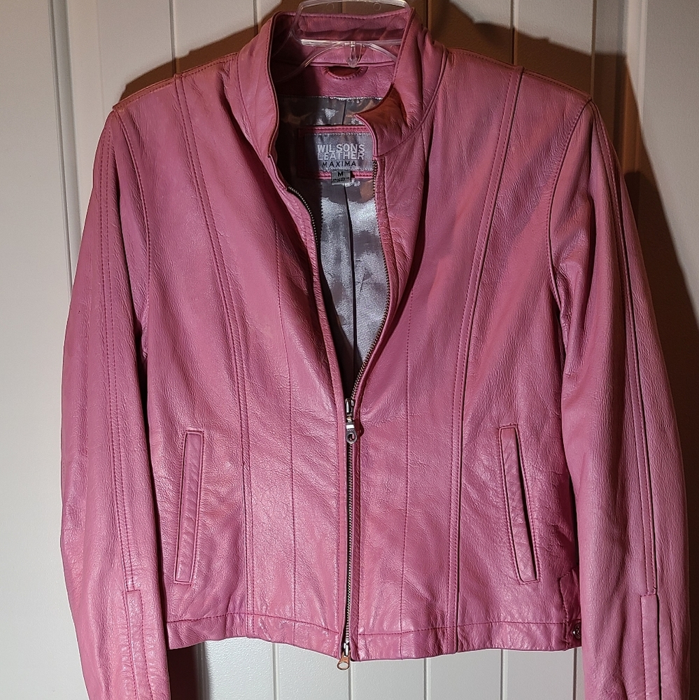 Wilsons Leather Pink Motorcycle Jacket Size Medium